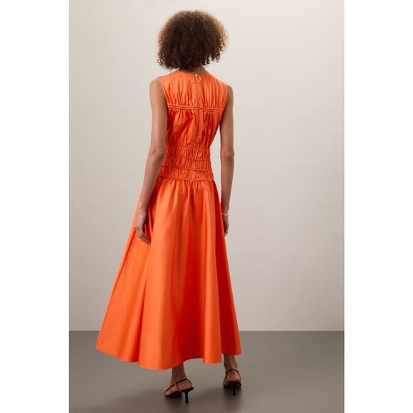 ROKSANDA x RTR Women's Orange Smocked Waist V-Neck Sleeveless Maxi Dress Size 4 - Picture 3 of 16
